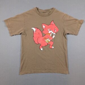 Stussy Graphic T-Shirt Mens Small Brown Fox 8-Ball Streetwear Short Sleeve